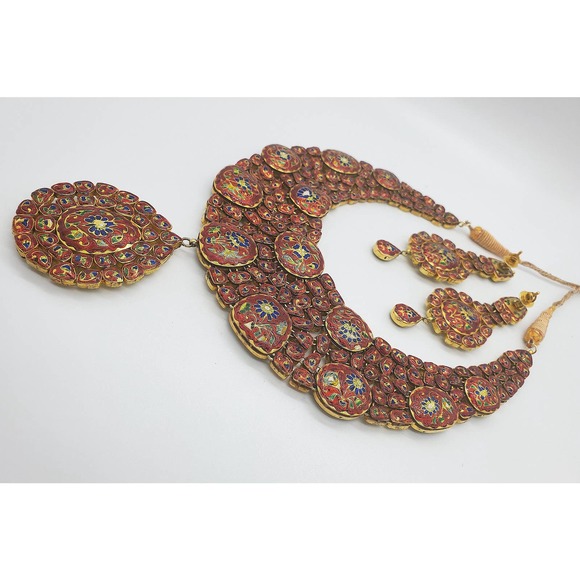 Indian 18Kt Rose Cut Diamond Necklace With Earrings - Picture 5 of 6